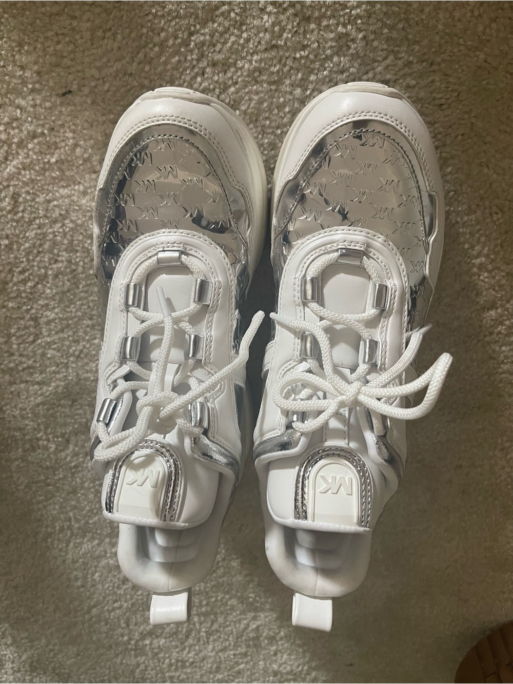 Michael Kors Kids White & Silver Metallic Logo Sneakers